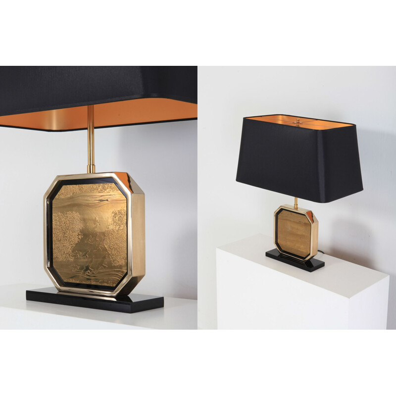 Lampe de table vintage en or et laiton par Maho 1970