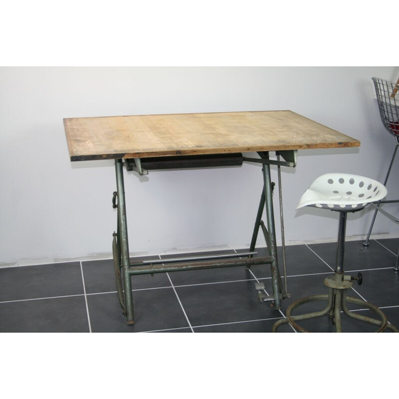 Drawing table in steel by Sautereau