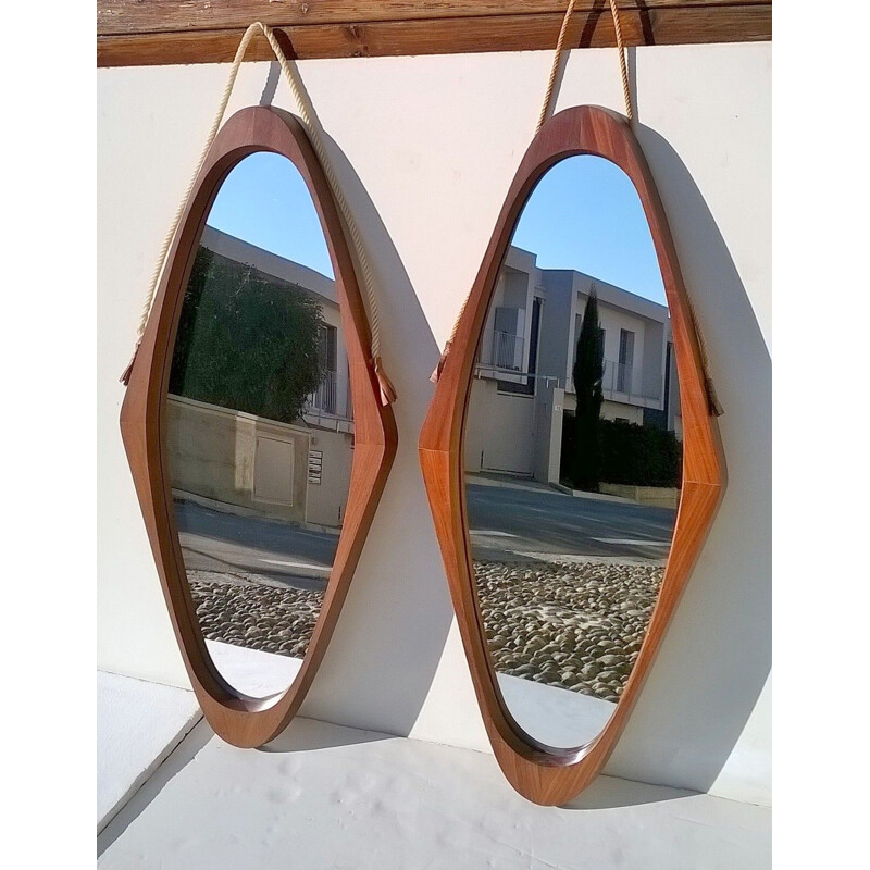 Pair of Scandinavian mirrors in teak