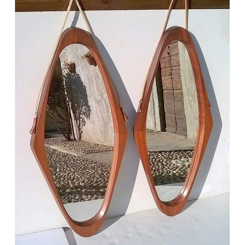 Pair of Scandinavian mirrors in teak