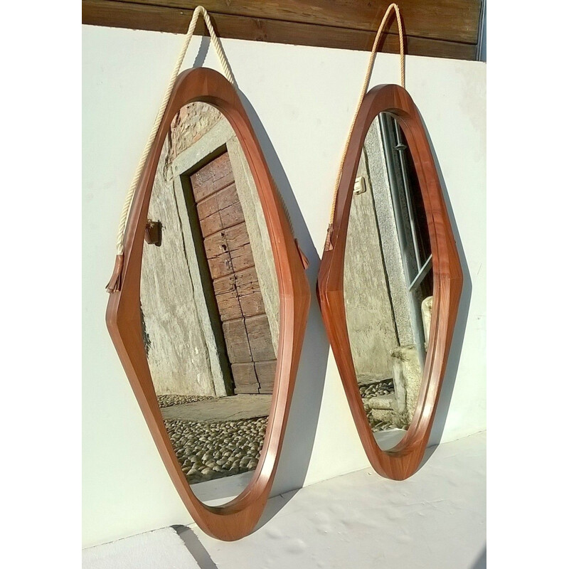 Pair of Scandinavian mirrors in teak