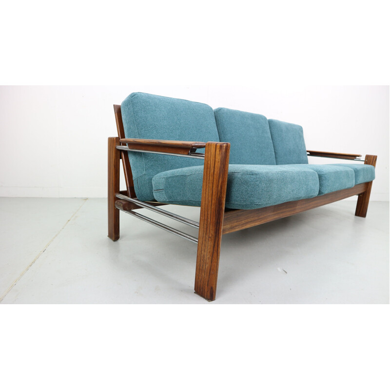 Vintage blue sofa in rosewood