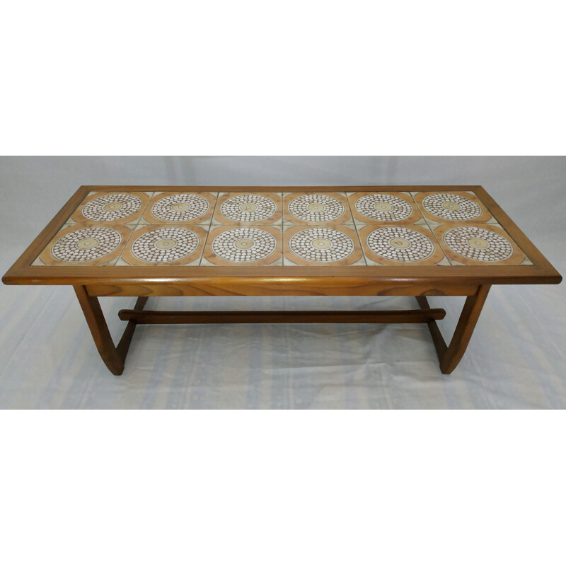 Table basse vintage en céramique et bois