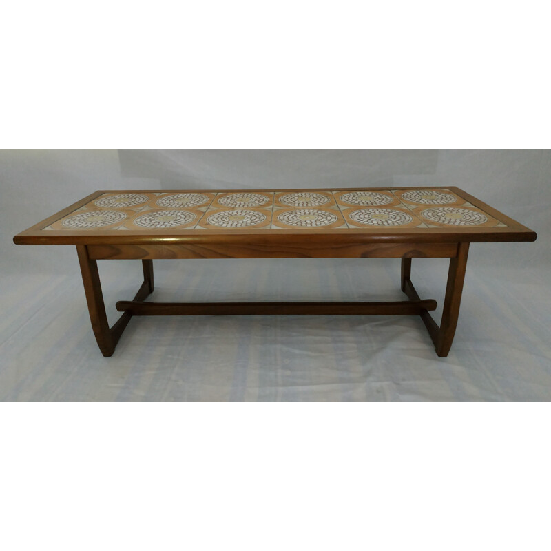 Table basse vintage en céramique et bois