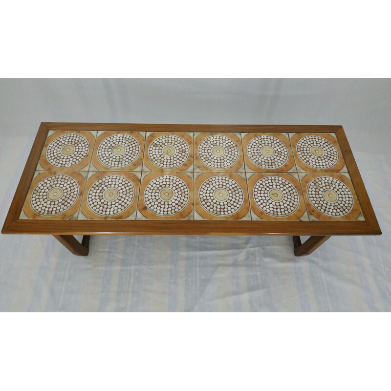 Vintage ceramic and wooden coffee table