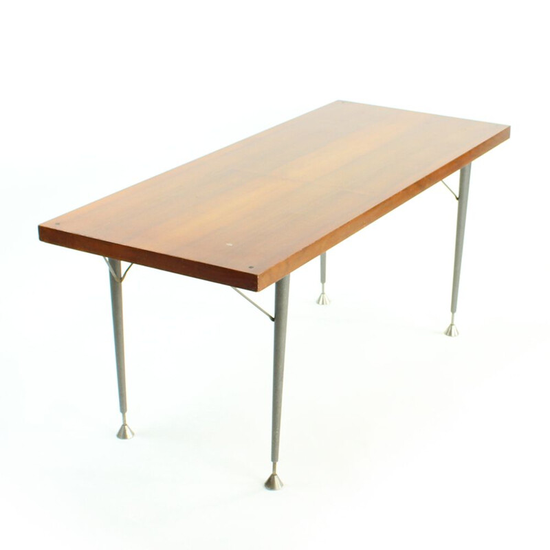 Vintage mahogany and metal coffee table, Czechoslovakia 1970