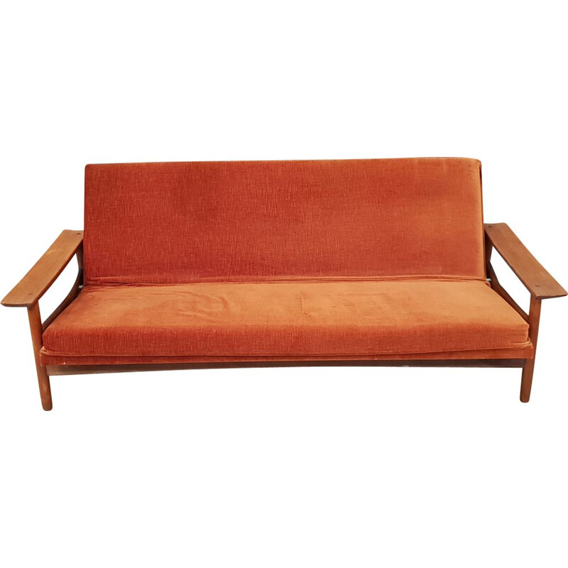 Vintage solid teak Guermonprez sofa