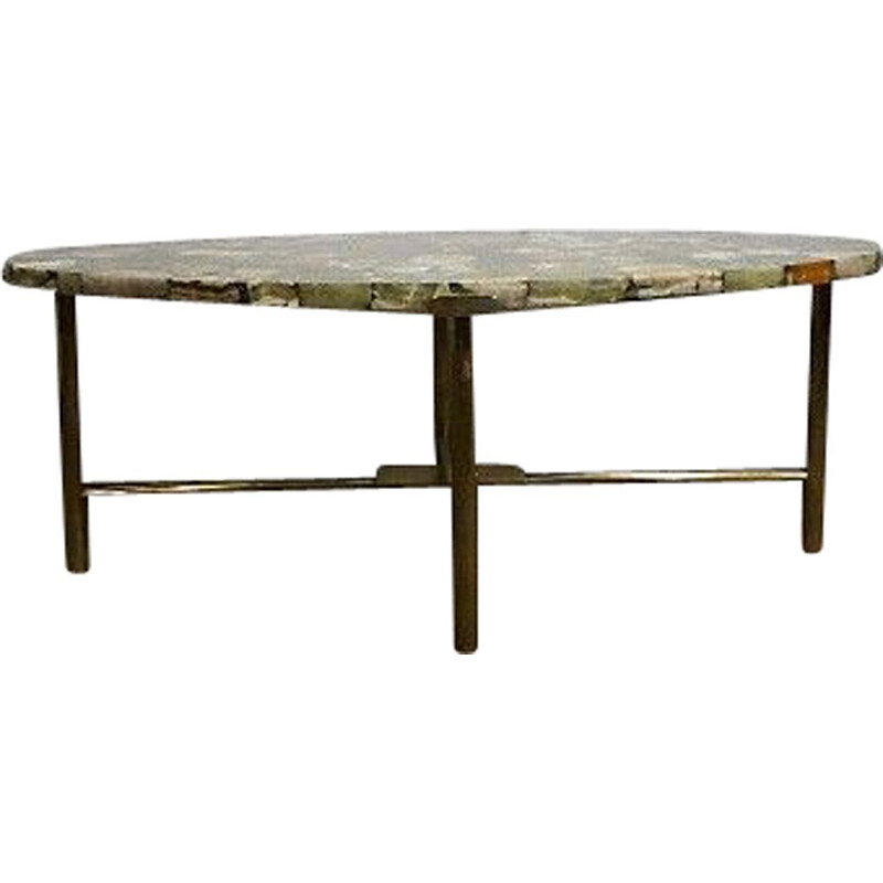 Vintage coffee table in brass and onyx from madagascar