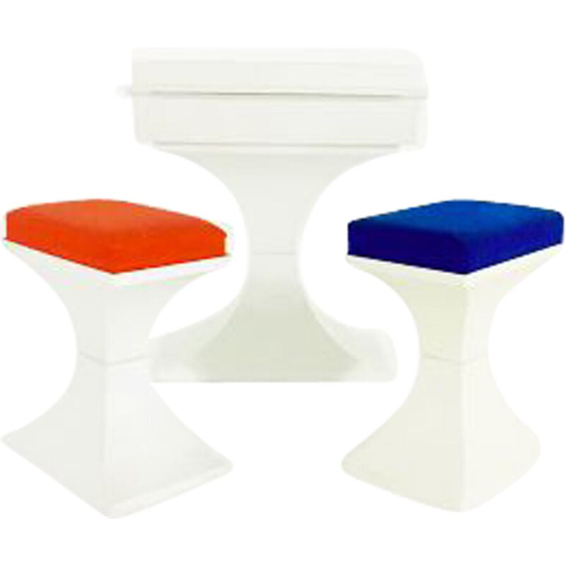 PRISUNIC tavolino da toilette vintage in plastica con sgabelli