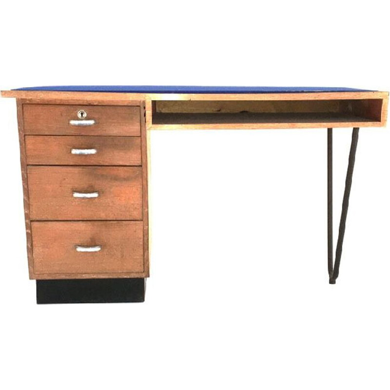 Vintage oak desk with V shape leg