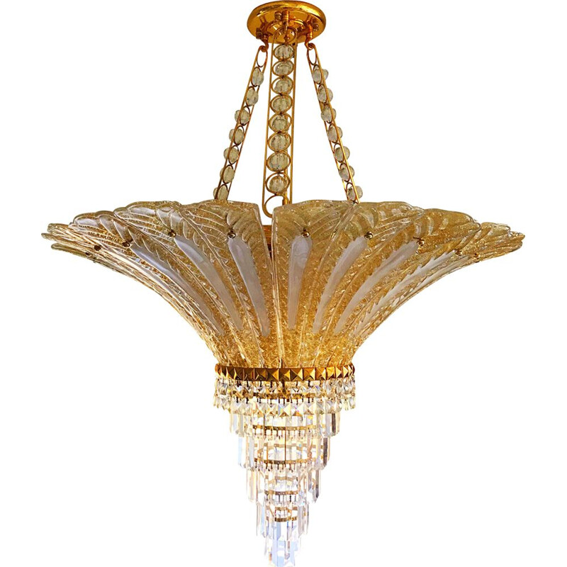 Large vintage chandelier glass Murano and 24ct gold plated