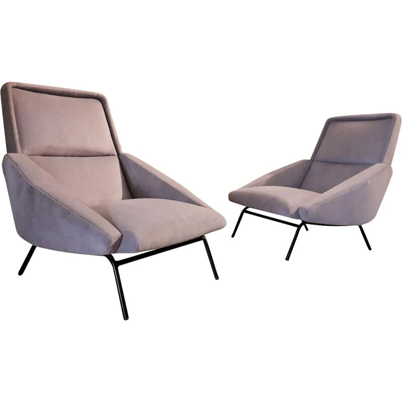 Pair of vintage grey chairs by Guermonprez, France 1950