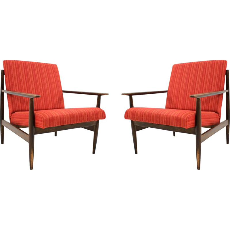 Pair of red vintage armchairs, 1970