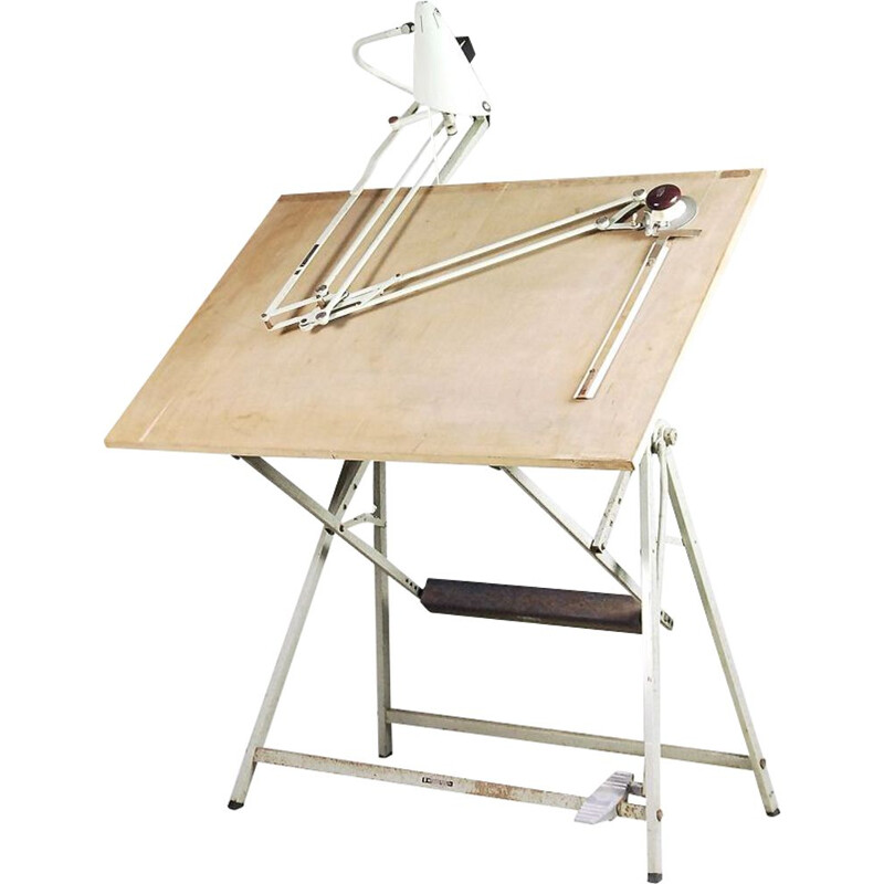 Vintage dutch drawing table for Valasske Mezirici in wood and metal 1950