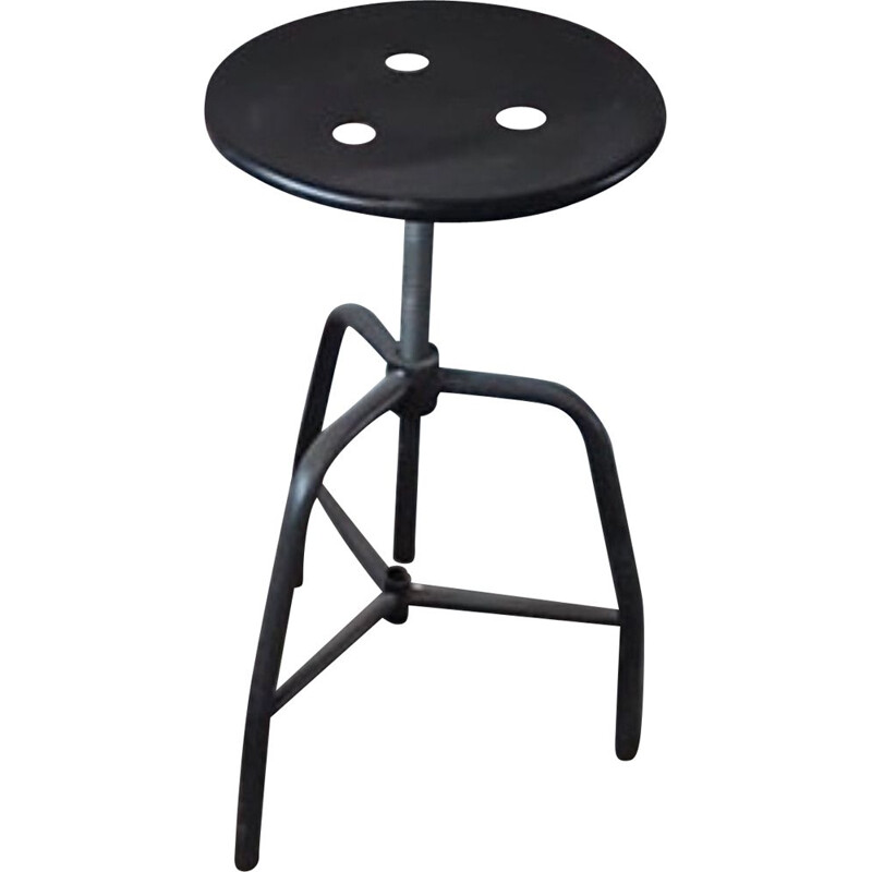 Vintage industrial stool in black iron 1960