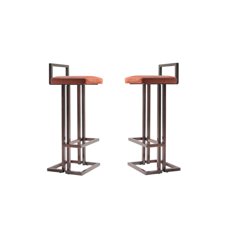 Set of 2 vintage Maison Jansen rose metal stools