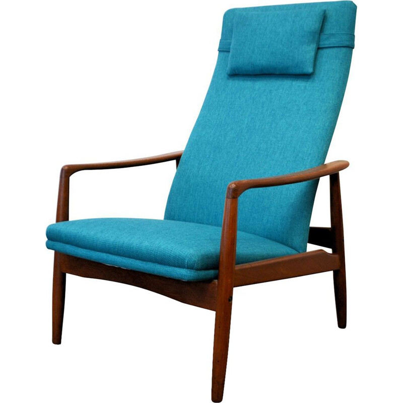 Vintage armchair for SL Møbler in teak and blue fabric 1960