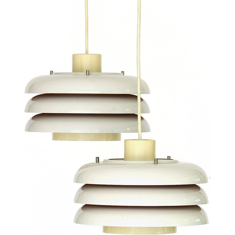 Pair of vintage plastic and white metal T724 pendant lights for Markaryd