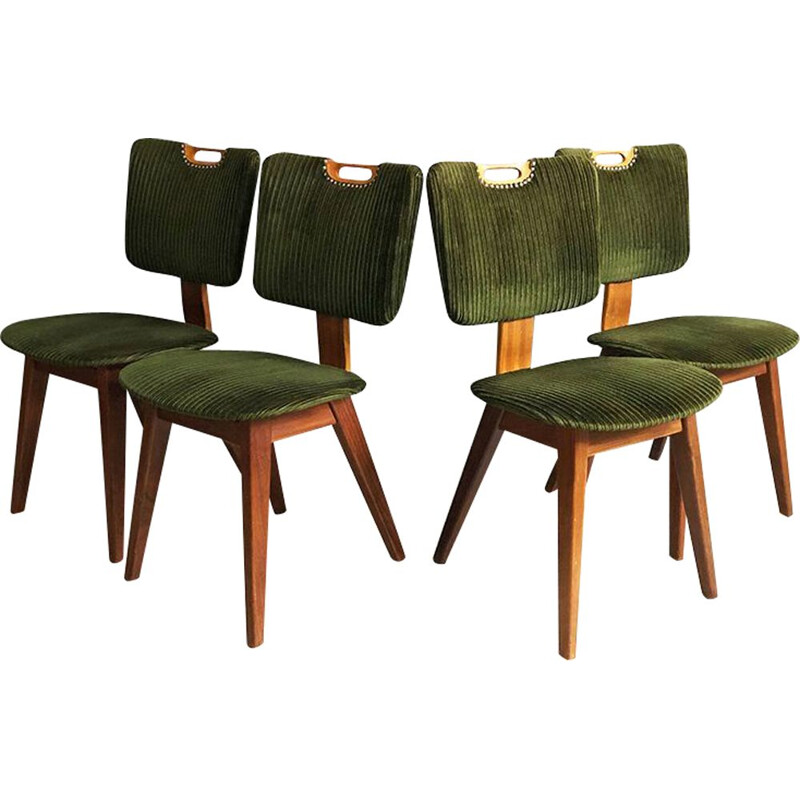 Ensemble de 4 chaises vintage pour Pastoe en tissu vert et contreplaqué 1960