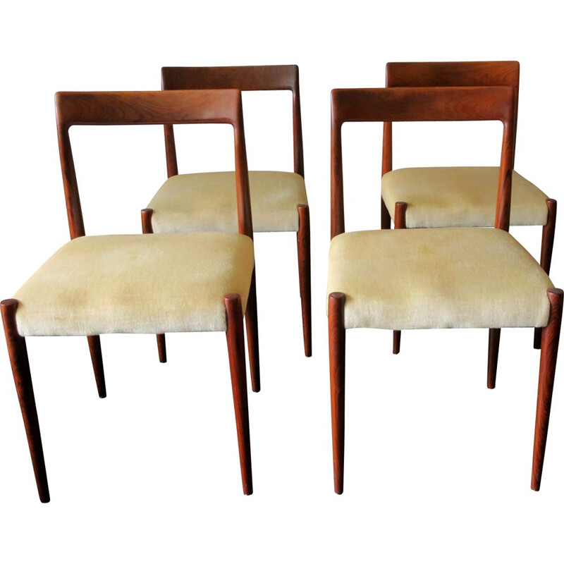 Set of 4 vintage chairs in rosewood and beige fabric 1960