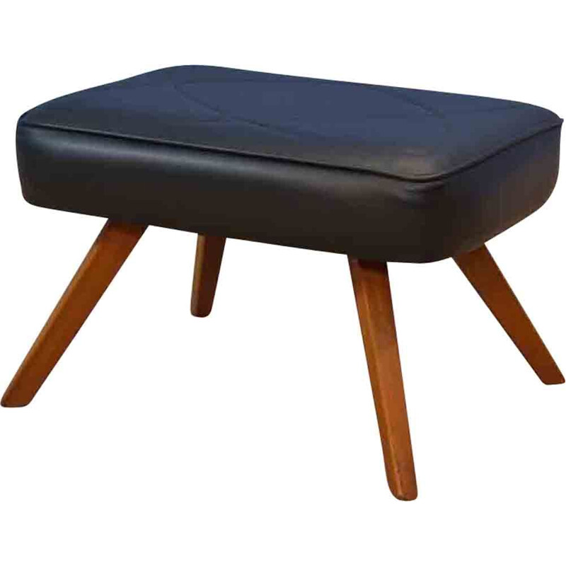 Danish ottoman in teak and black leatherette