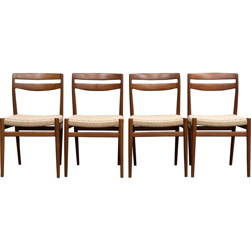 Ensemble de 4 chaises vintage pour Nesjestranda en teck et corde