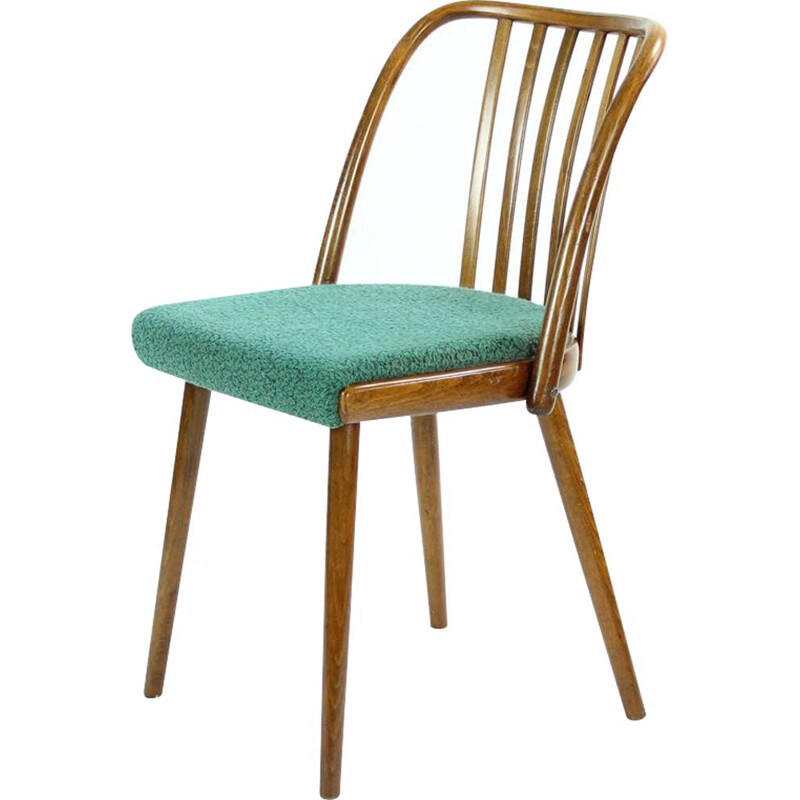 Set of 4 vintage chairs for Interior Praha in benchwood and green fabric