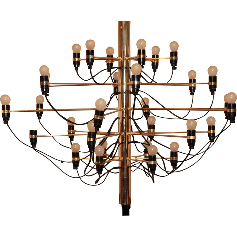 Vintage 2097/30 chandelier for Arteluce in golden steel 1950