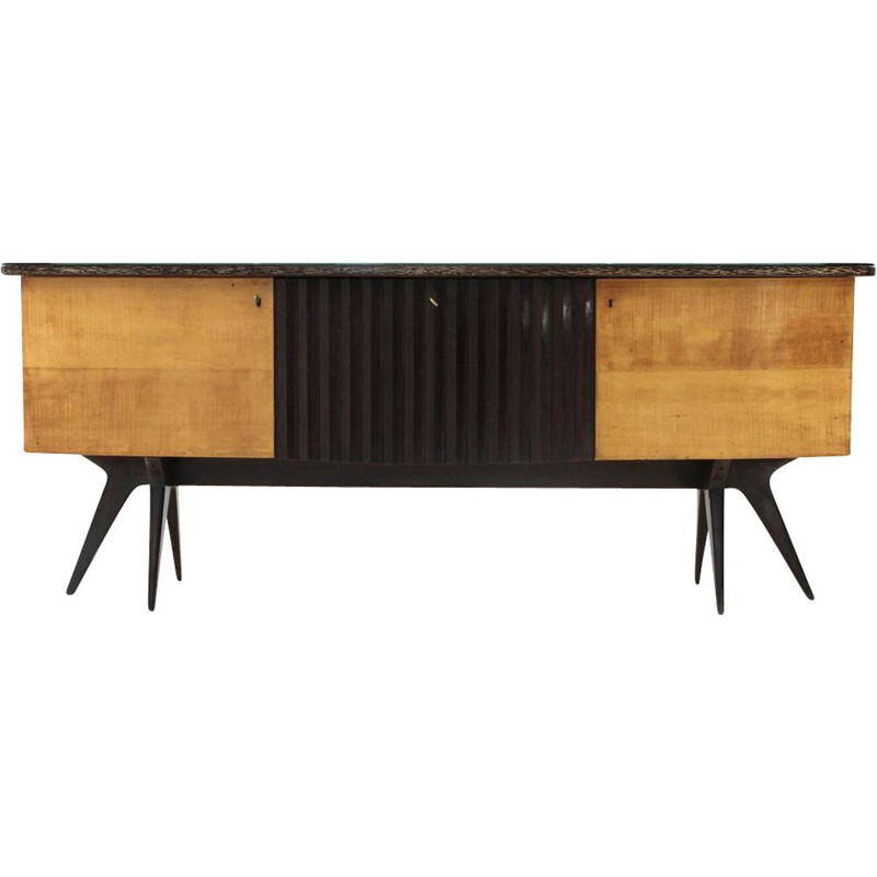 Vintage Italian sideboard in wood and glass