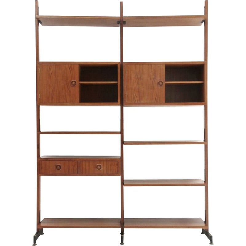 Italian wall bookshelf in teak