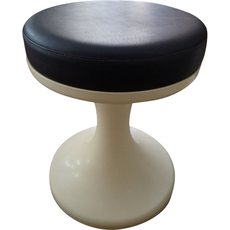 Vintage cream stool in plastic with brown seat