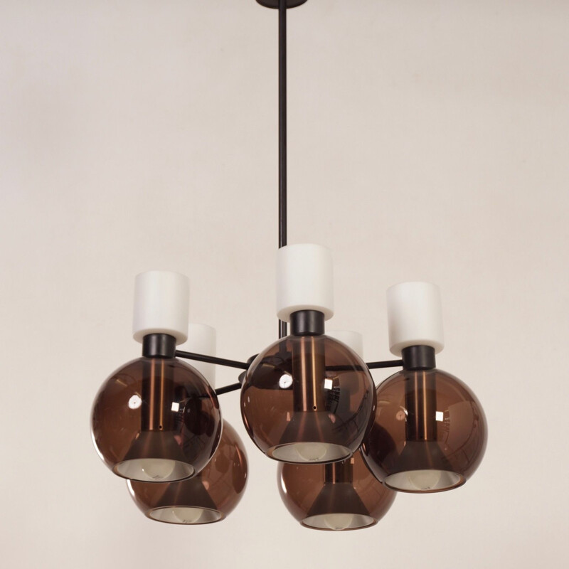 Glass chandelier with 5 globes by Raak