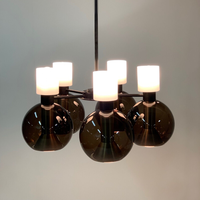 Glass chandelier with 5 globes by Raak