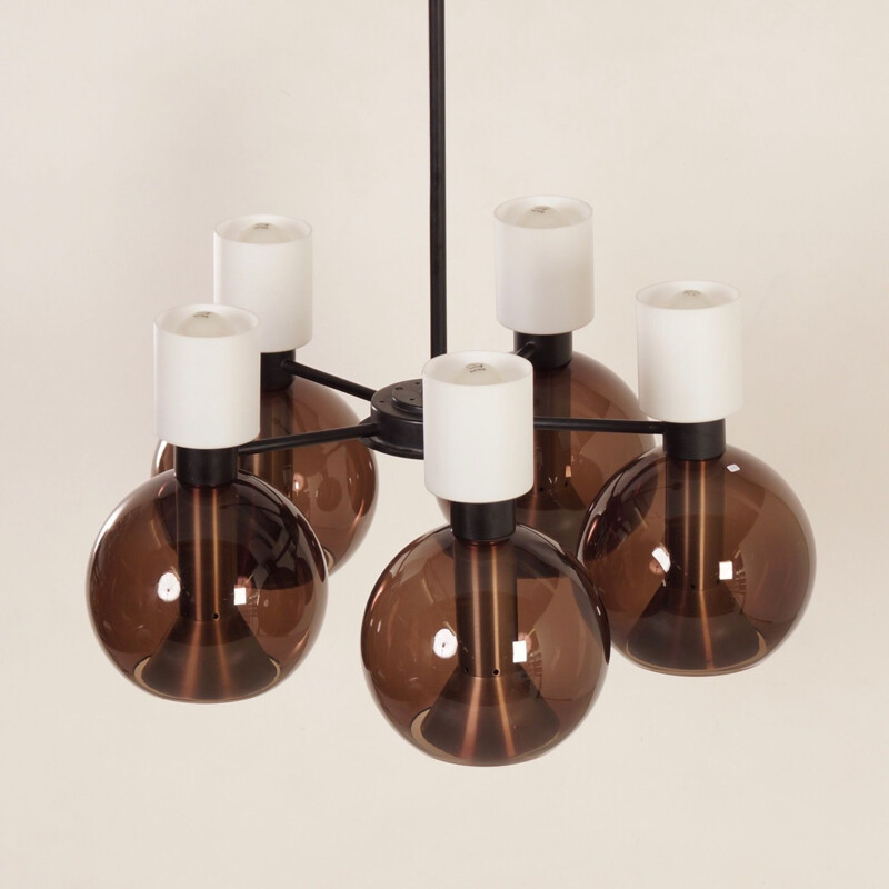 Glass chandelier with 5 globes by Raak