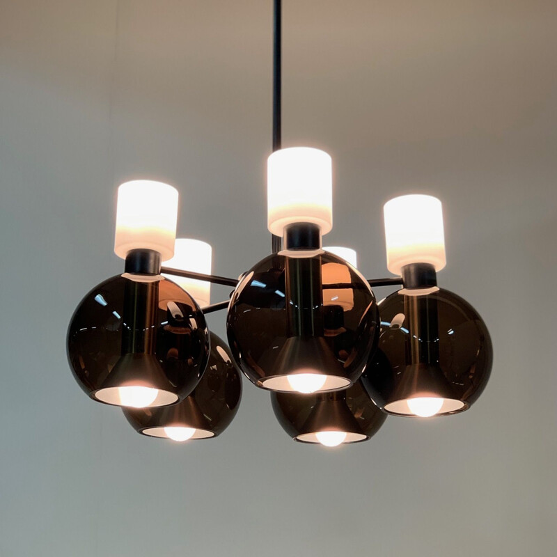 Glass chandelier with 5 globes by Raak