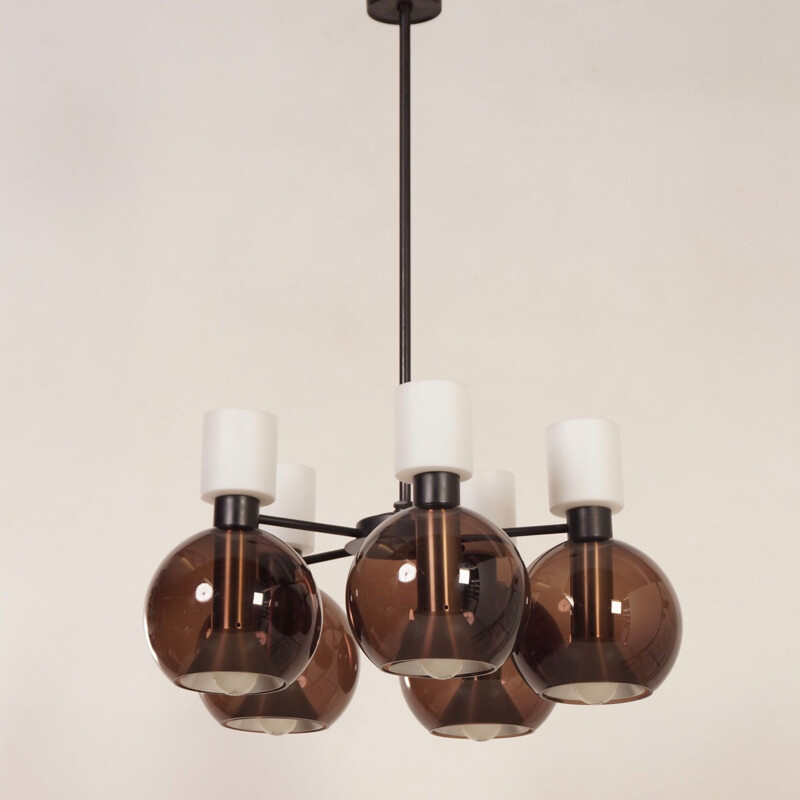 Glass chandelier with 5 globes by Raak