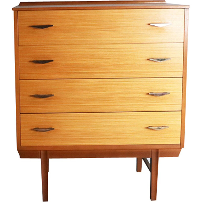 Vintage french chest of drawers in teak and brass 1970