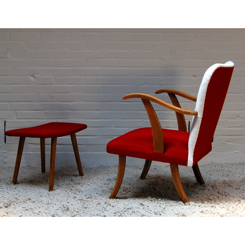 Vintage armchair and footrest - 1950s