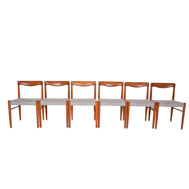 Set of 6 grey chairs in teak by Bramin