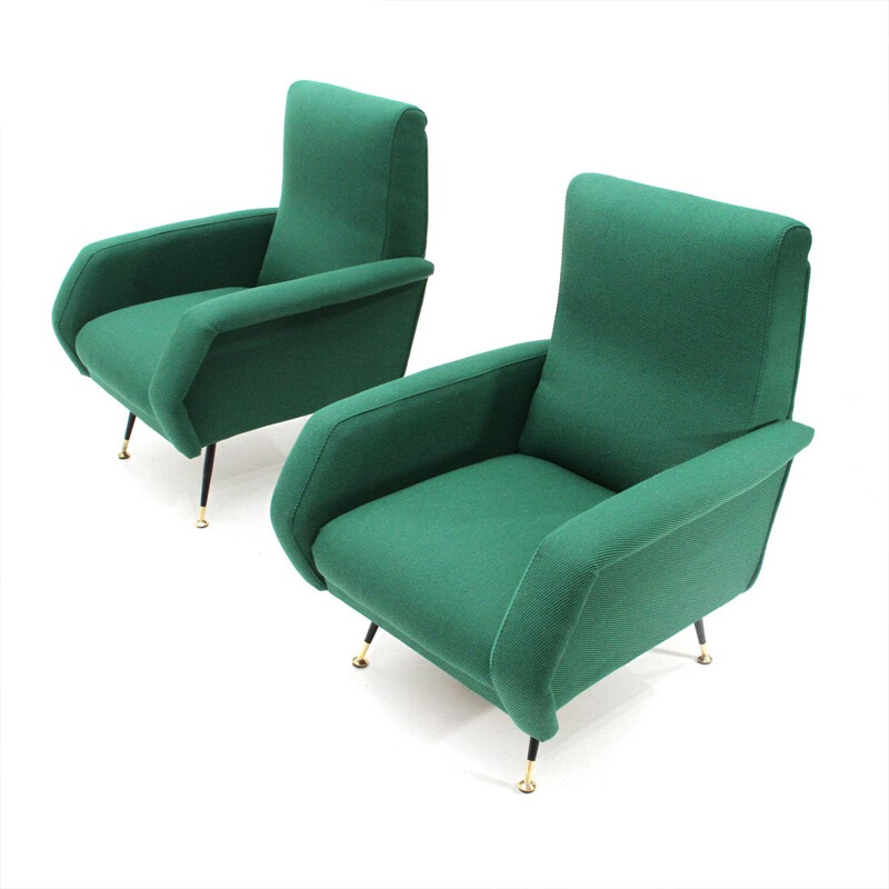 Paire de fauteuils verts par Gigi Radice pour Minotti