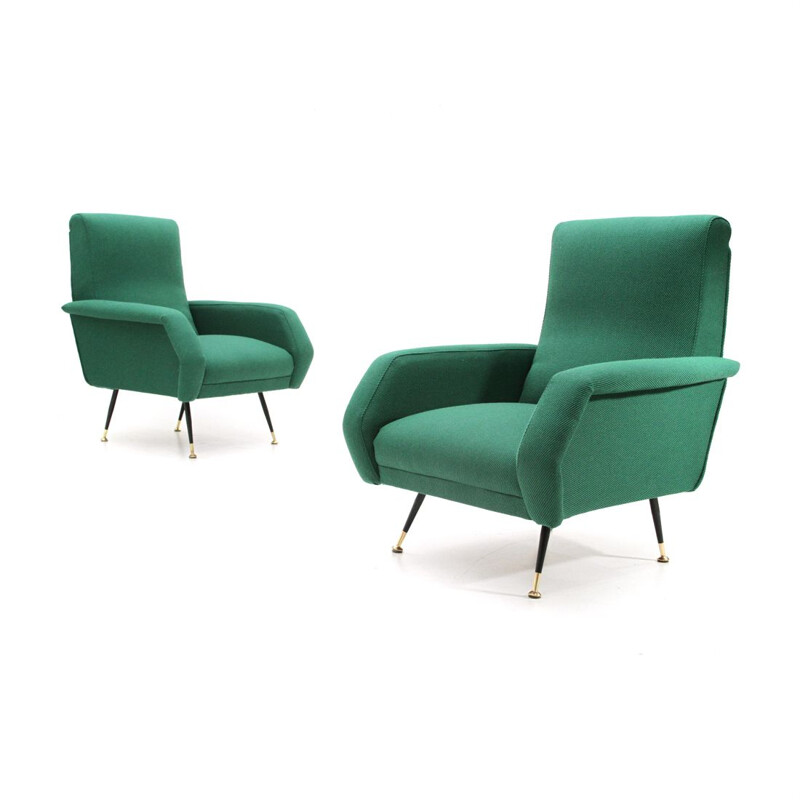 Pair of green armchairs by Gigi Radice for Minotti