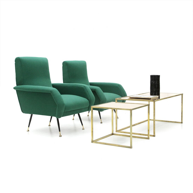 Pair of green armchairs by Gigi Radice for Minotti