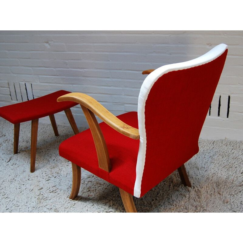 Vintage armchair and footrest - 1950s