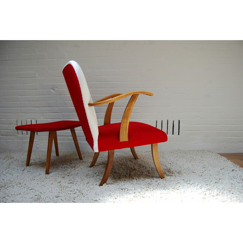 Vintage armchair and footrest - 1950s