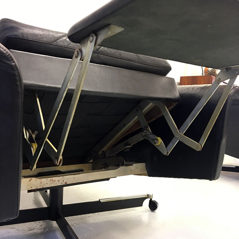 Suite de 2 fauteuils vintage en cuir noir inclinable lay-Z-boy