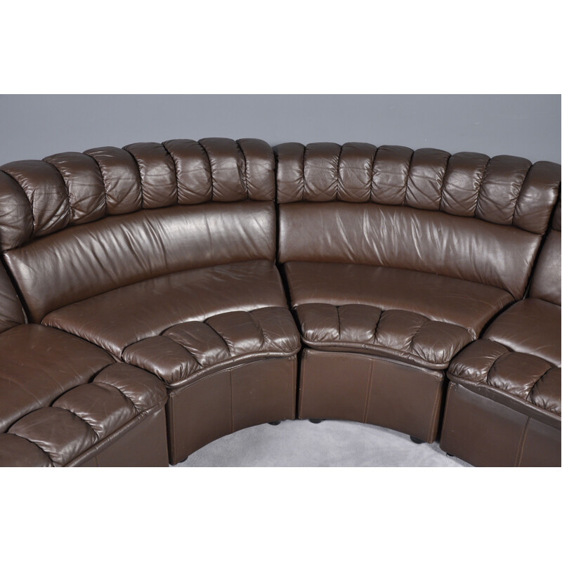 Vintage modular brown leather sofa    and armchair set