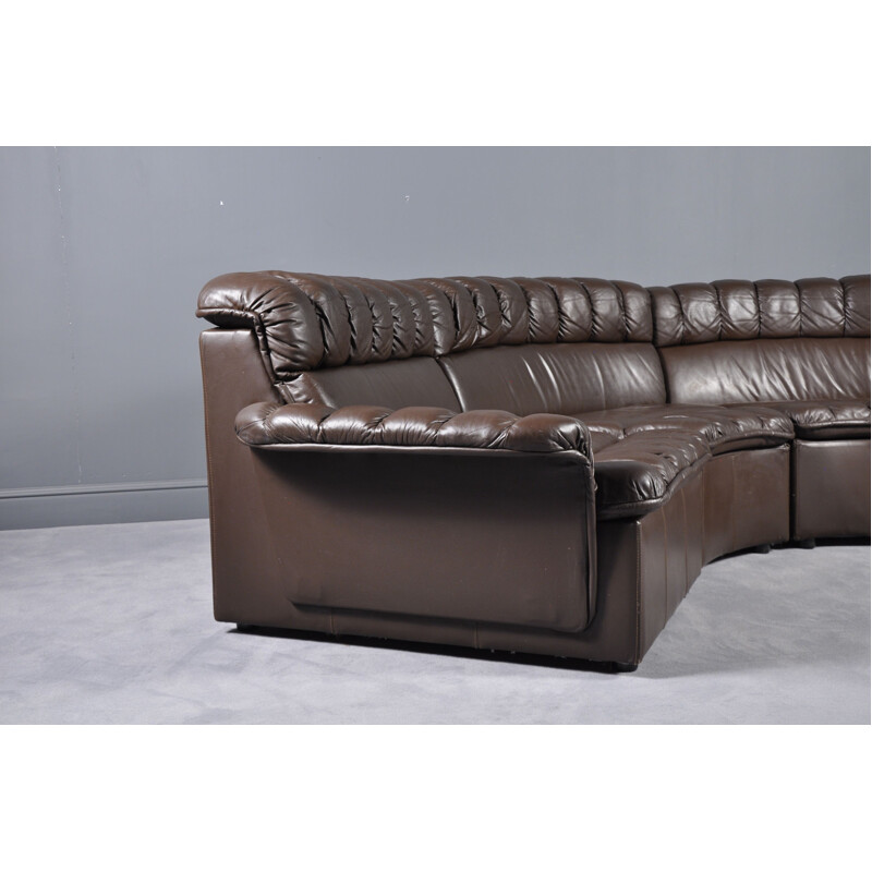 Vintage modular brown leather sofa    and armchair set