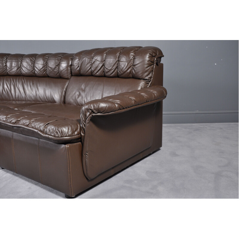 Vintage modular brown leather sofa    and armchair set