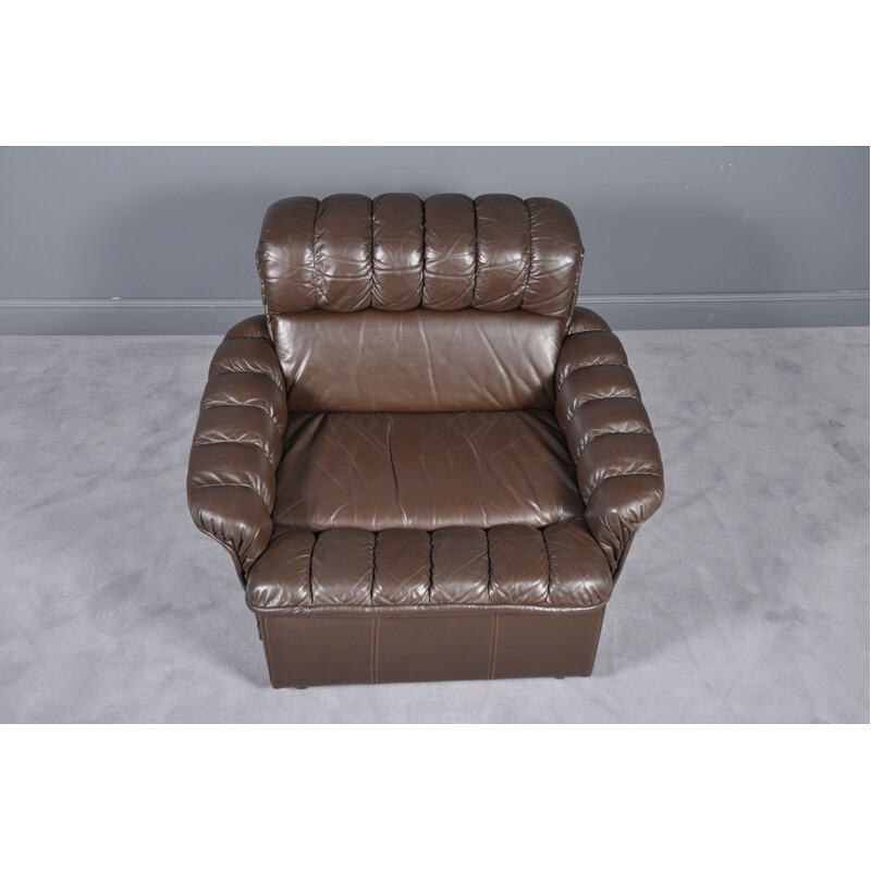 Vintage modular brown leather sofa    and armchair set