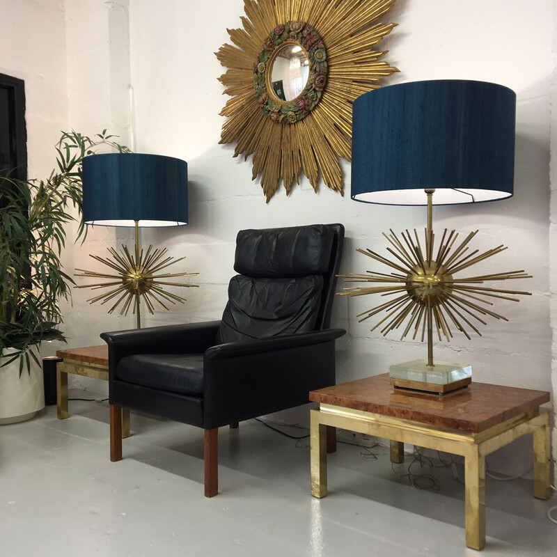 Set of 2 vintage burr walnut and brass side tables by Guy Lefevre for Maison Jansen